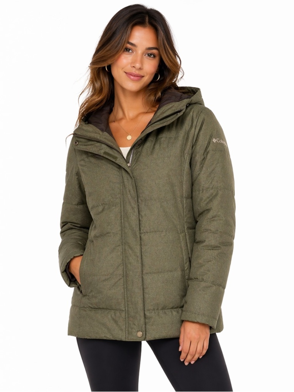 EUC‎ Women’s Columbia Army Green Size Small Hooded Puffer Jacket